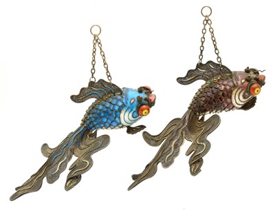Lot 189 - A pair of Chinese silver and enamel gold fish