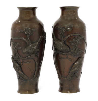 Lot 526 - A pair of Japanese bronze vases