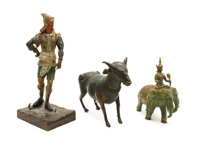 Lot 293 - A parcel gilt bronze figure of Indra riding Grawan the three headed elephant