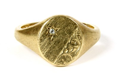 Lot 278 - A 9ct gold diamond set signet ring