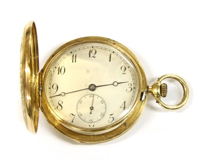 Lot 29 - A gold enamelled top wind hunter fob watch