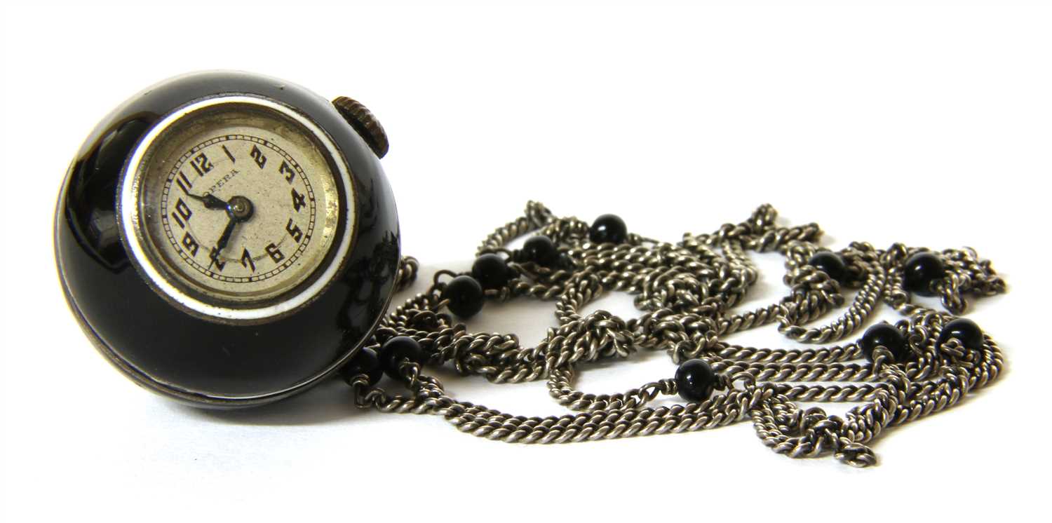 Lot 305 - A silver enamel globe mechanical pendant watch