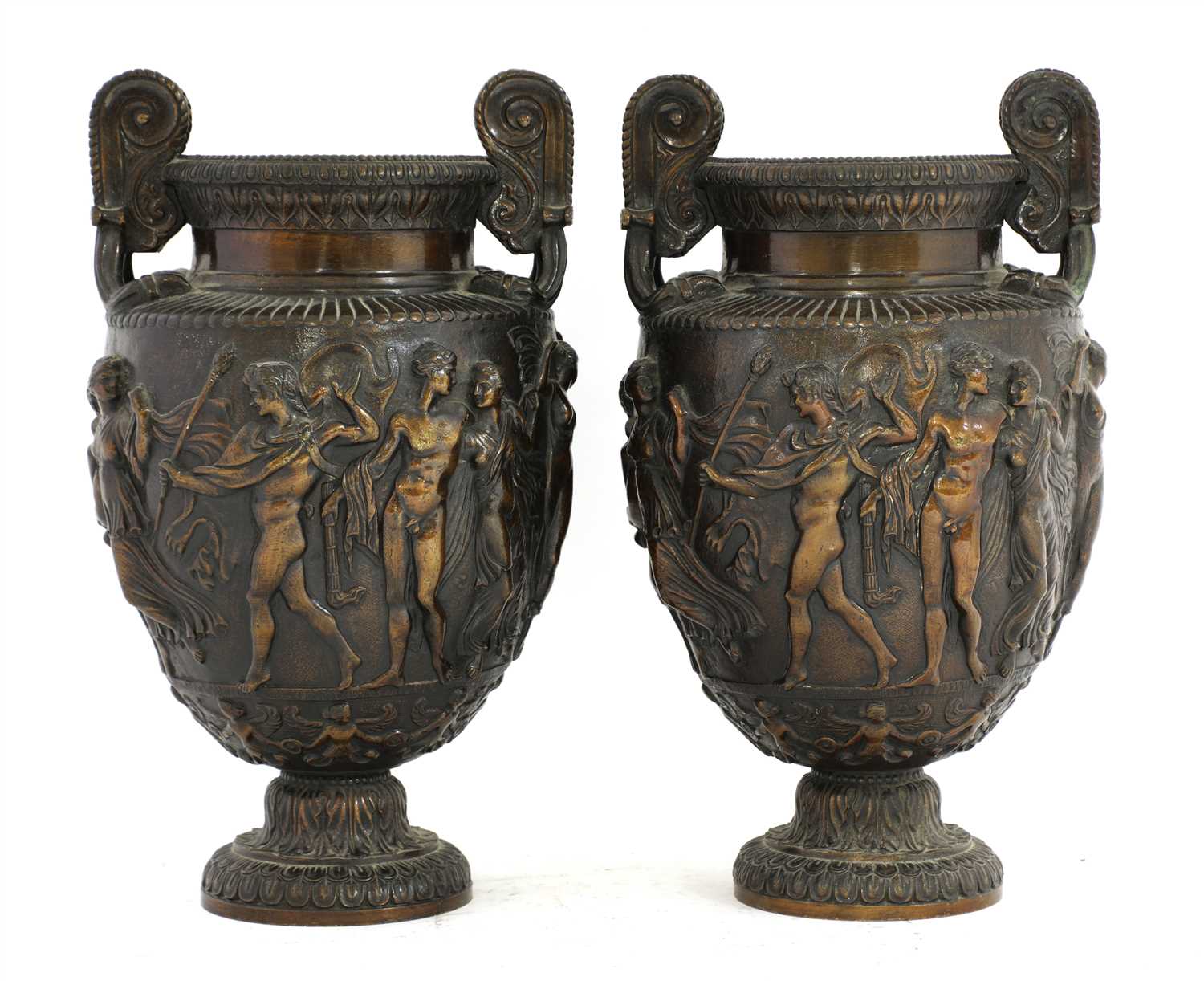 Lot 107 - A pair of classical-style bronze amphorae