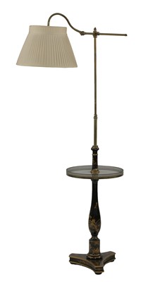 Lot 796 - A black lacquered and gilt chinoiserie standard lamp occasional table