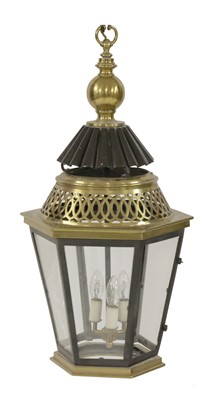 Lot 398 - A brass, bronzed and ebonised hall lantern
