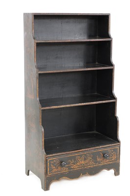 Lot 713 - A Regency black lacquered and gilt chinoiserie waterfall bookcase