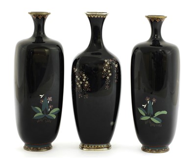 Lot 211 - A pair of Japanese cloisonné vases