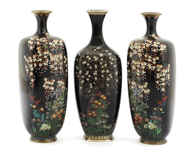 Lot 211 - A pair of Japanese cloisonné vases