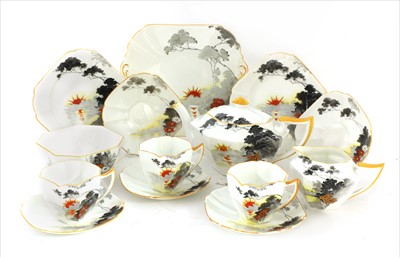 Lot 202 - A Shelley 'Sunset and Flowers' pattern tea set
