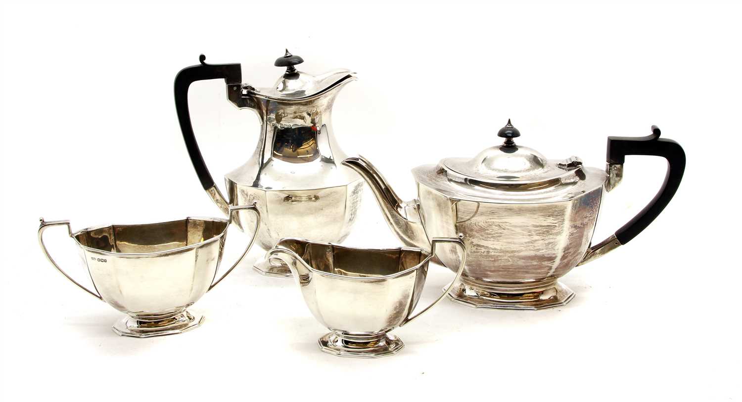 Lot 190 - A George V silver four piece tea set