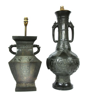 Lot 486 - A Chinese bronze vase/table lamp
