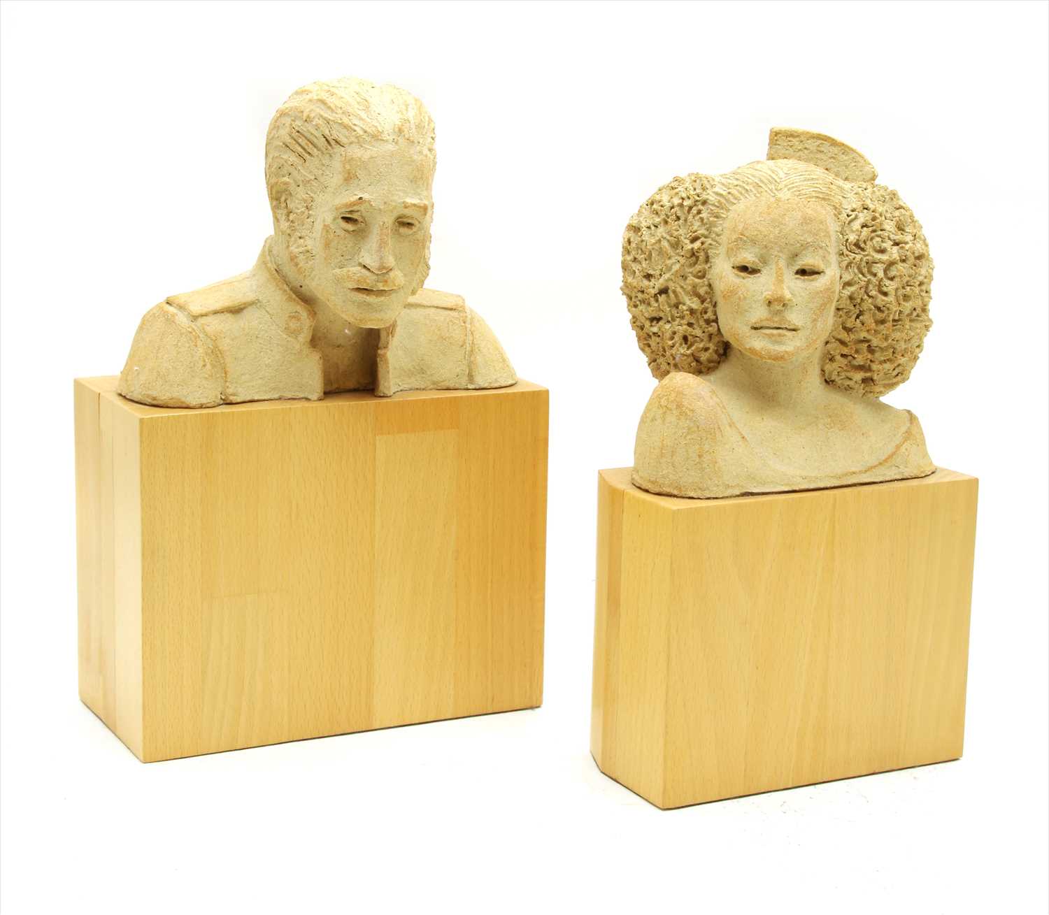 Lot 162 - Jim Haley, a pair of pottery busts depicting Carmen and the English Officer