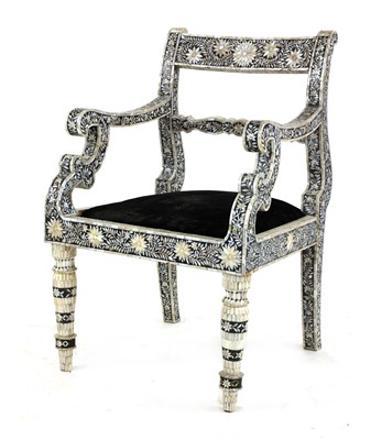 Lot 737 - An Indian mother-of-pearl mounted and inlaid open armchair
