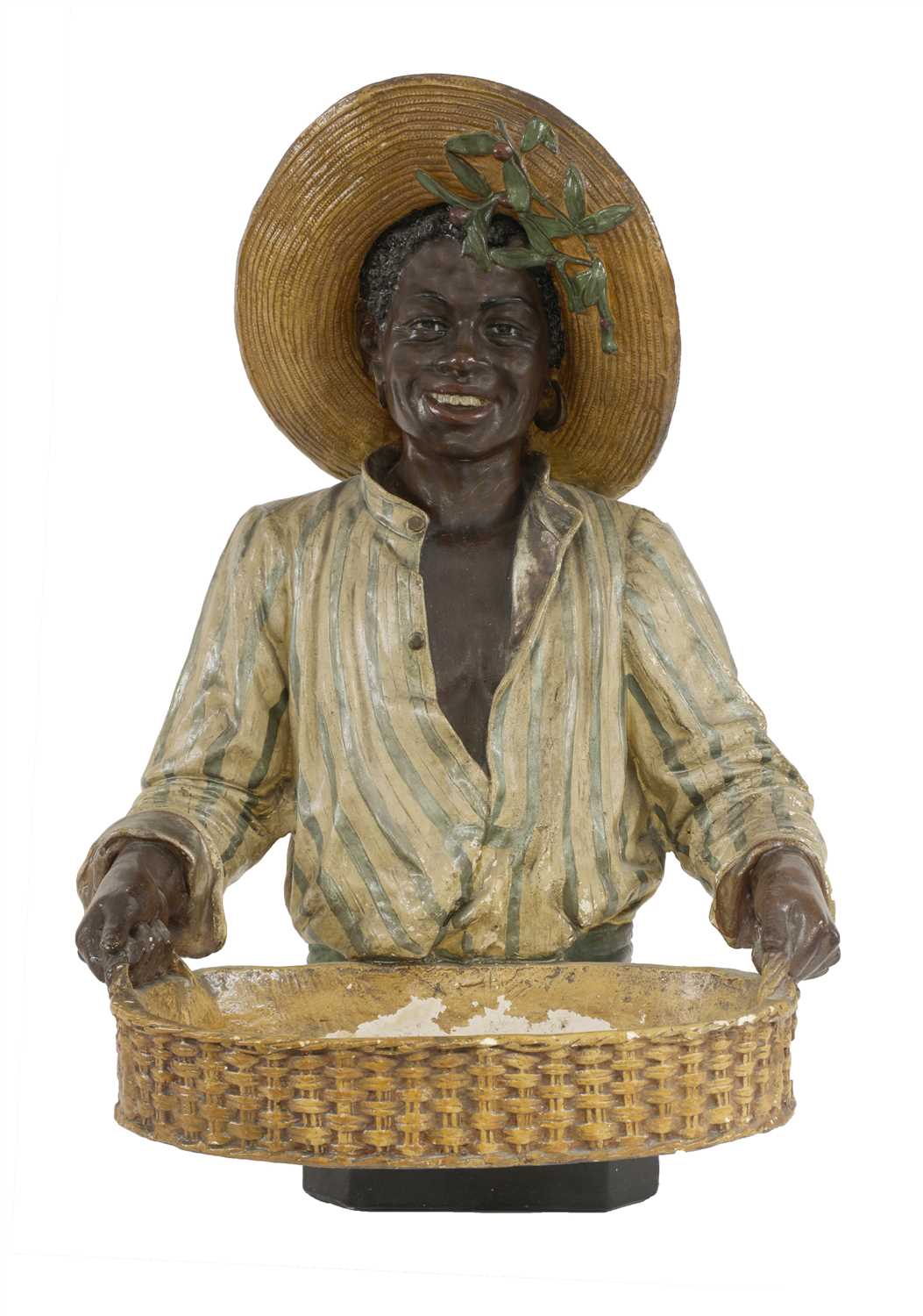Lot 227 - A terracotta and painted bust-length blackamoor figure