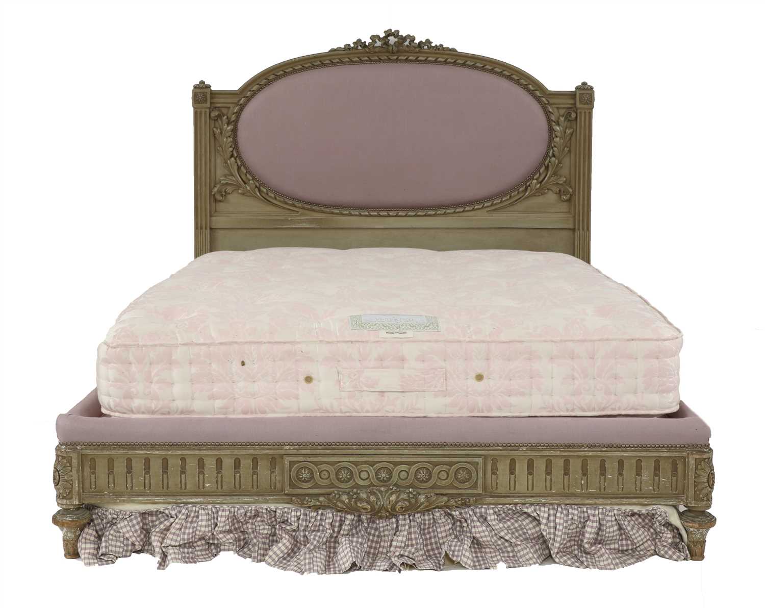 Lot 771 - A French limed oak and upholstered double bed