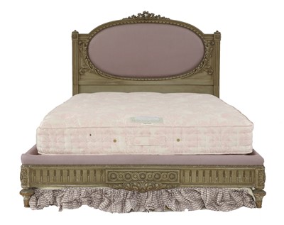 Lot 771 - A French limed oak and upholstered double bed