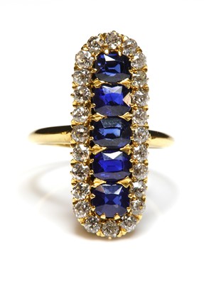 Lot 72 - An Edwardian five stone sapphire and diamond cluster fingerline ring, c.1905