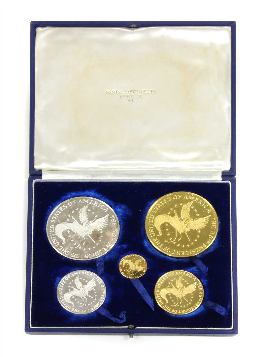 Lot 225 - Medallions, a John F. Kennedy gold and silver five medal set