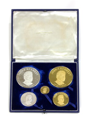 Lot 225 - Medallions, a John F. Kennedy gold and silver five medal set