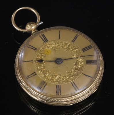 Lot 574 - An 18ct gold key wound open faced pocket watch