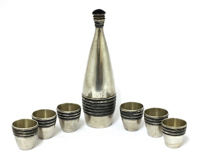 Lot 94 - A Russian silver and enamelled vodka decanter set
