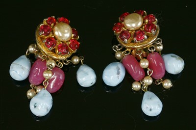 Lot 663 - A pair of Christian Dior by Mitchel Maer simulated pearl and paste drop earrings, c.1950