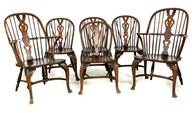 Lot 712 - A set of six ash and elm Windsor chairs