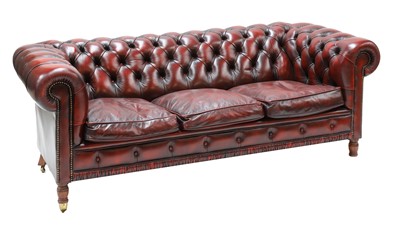 Lot 899 - A modern red leather three-seat Chesterfield