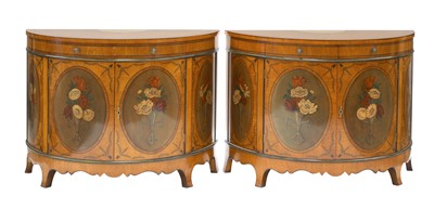 Lot 925 - A pair of George III-style demilune cabinets