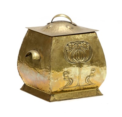 Lot 1612 - An Arts & Crafts brass coal box and cover