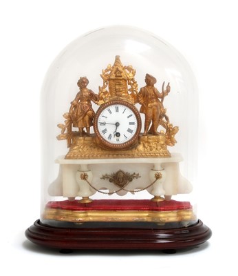 Lot 1463 - A Victorian gilt spelter and alabaster mantel clock