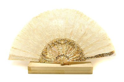 Lot 378 - A late 19th century to early 20th century left handed French mother of pearl fan