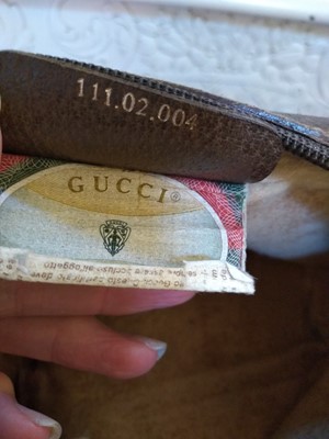 Lot - Vintage Gucci Boston monogram canvas designer bag / purse with  leather handle and detail, classic green and red stripe, gold tone ov