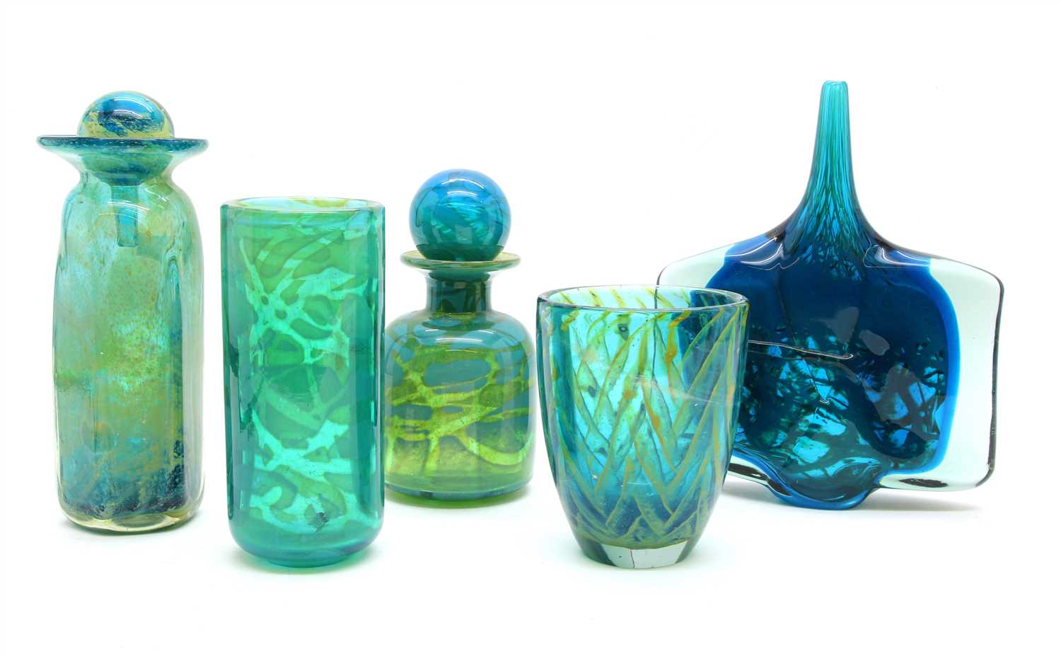 Lot 490 - A collection of Mdina blue and yellow glassware