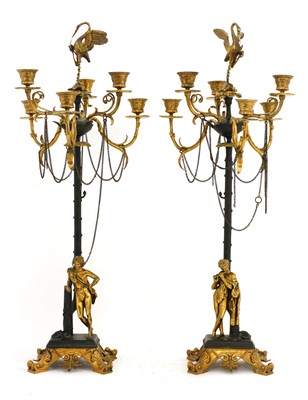 Lot 246 - A pair of bronze and ormolu candelabra