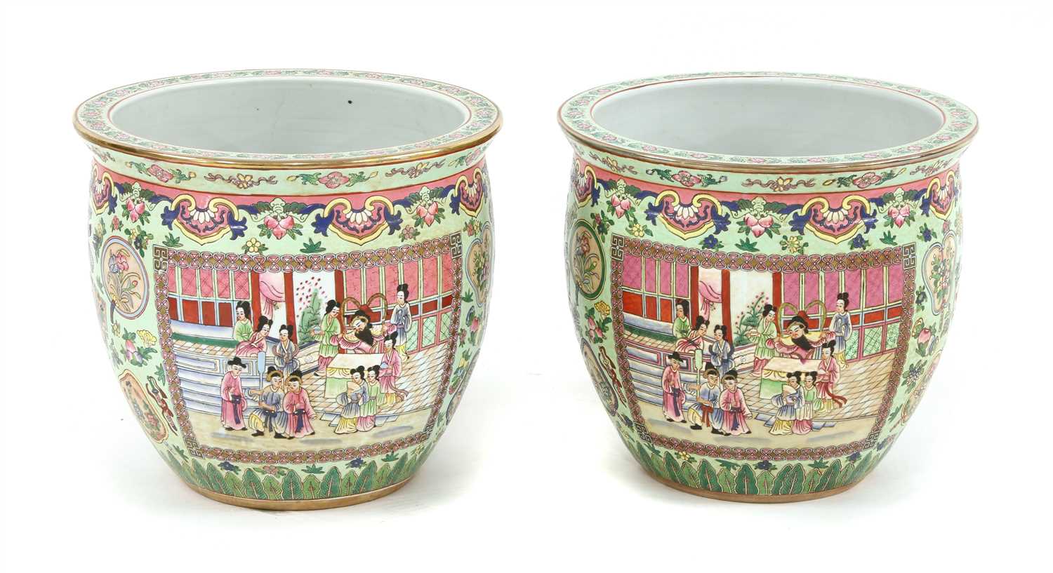 Lot 441 - A pair of 20th century Chinese famille rose fish bowls