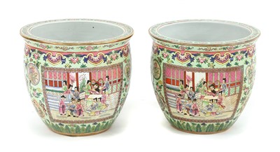 Lot 441 - A pair of 20th century Chinese famille rose fish bowls