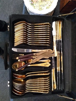 Lot 187 - A gold plated Solingen canteen of cutlery
