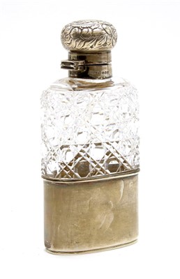 Lot 195 - A silver and cut glass spirit flask