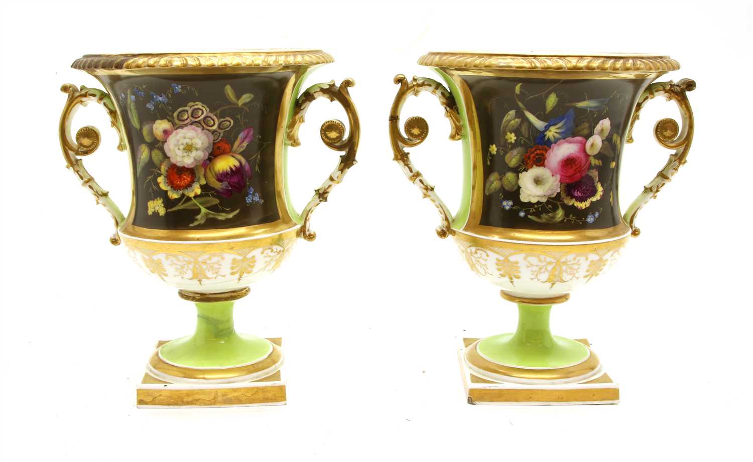Lot 361 - A pair of Regency period porcelain Campana urns