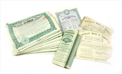 Lot 102 - A collection of old American debentures and share certificates