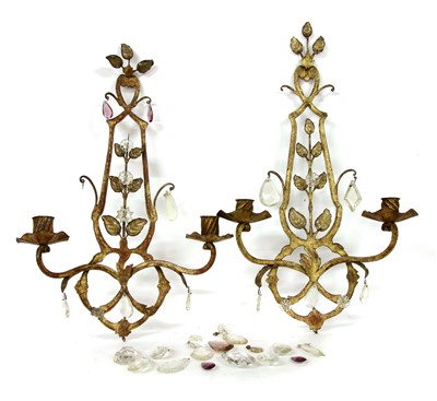 Lot 379 - A pair of twin branch and gilt wall lights