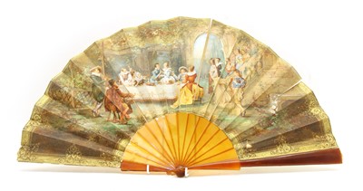Lot 121 - An early 20th century fan with hand painted genre scene