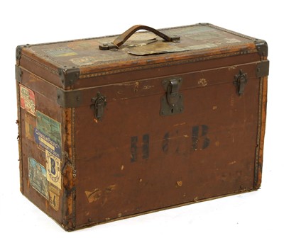 Lot 377 - A vintage leather and metal mounted travelling box