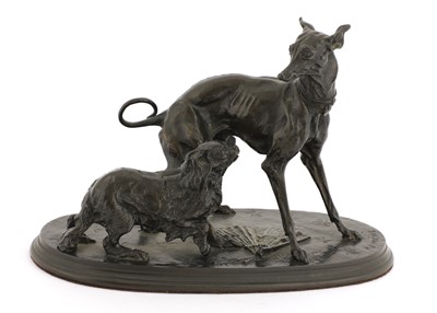 Lot 187 - A patinated iron group of a greyhound and a King Charles spaniel