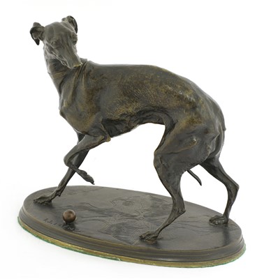 Lot 189 - A bronze model of a whippet with a ball