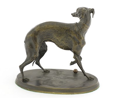 Lot 189 - A bronze model of a whippet with a ball