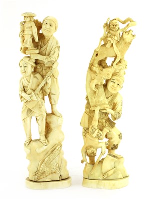 Lot 125 - Two Japanese carved ivory groups
