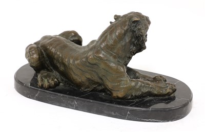 Lot 212 - A French bronze sculpture of a recumbent tiger