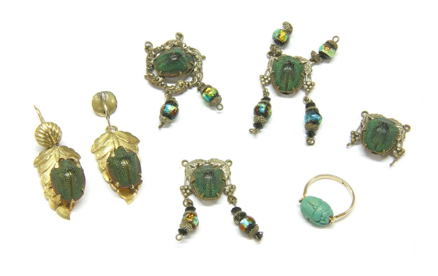 Lot 22 - A pair of Victorian gilt metal scarab drop earrings